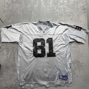 Oakland Raiders Jersey Mens 2XL Silver NFL Football Brown 81 Reebok Throwback